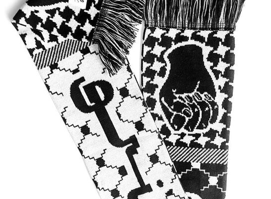 SCARF made of 100 percent acrylic material featuring tassels perfect for sports activities customizable orders available