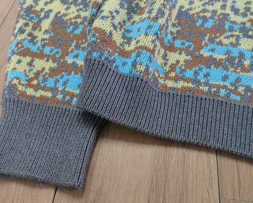 Mens Sweater Jacquard Pattern Pullover Style Thick 7GG Gauge Cotton Multicolor Casual Fit Suitable for Daily Life