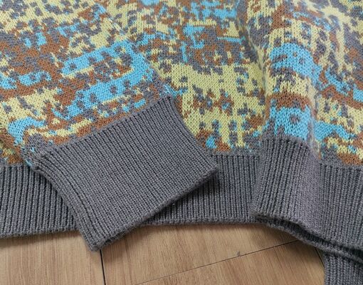 Mens Sweater Jacquard Pattern Pullover Style Thick 7GG Gauge Cotton Multicolor Casual Fit Suitable for Daily Life