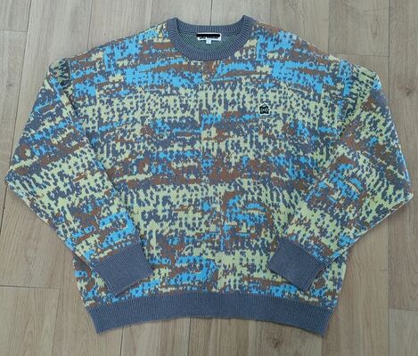 Mens Sweater Jacquard Pattern Pullover Style Thick 7GG Gauge Cotton Multicolor Casual Fit Suitable for Daily Life