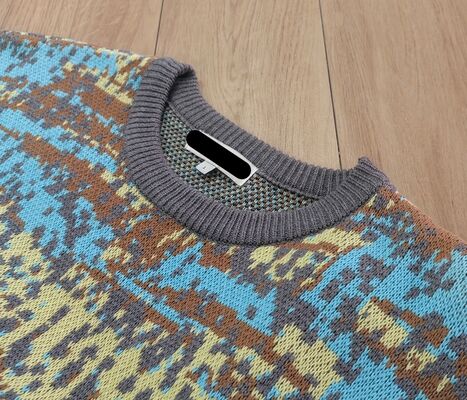 Mens Sweater Jacquard Pattern Pullover Style Thick 7GG Gauge Cotton Multicolor Casual Fit Suitable for Daily Life