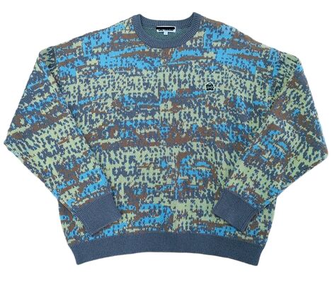 Mens Sweater Jacquard Pattern Pullover Style Thick 7GG Gauge Cotton Multicolor Casual Fit Suitable for Daily Life