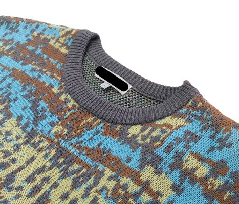 Mens Sweater Jacquard Pattern Pullover Style Thick 7GG Gauge Cotton Multicolor Casual Fit Suitable for Daily Life