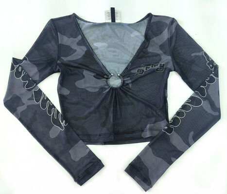 Womens top mesh long sleeve tee allover printed sublimation print 100 polyester fabric fitting style for spring summer