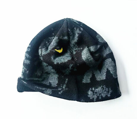 Warm thick acrylic beanie jacquard pattern black color men winter hat suitable for cold weather outdoor activities