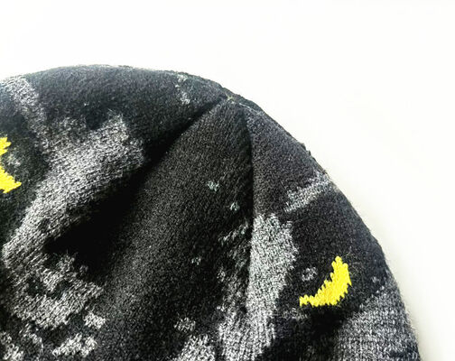 Warm thick acrylic beanie jacquard pattern black color men winter hat suitable for cold weather outdoor activities