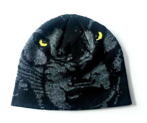 Warm thick acrylic beanie jacquard pattern black color men winter hat suitable for cold weather outdoor activities