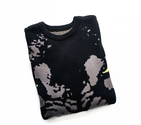 Mens Sweater Casual Fit Thick Cotton Pullover With Jacquard Wolf Pattern And Embroidery Sleeve For Daily Life
