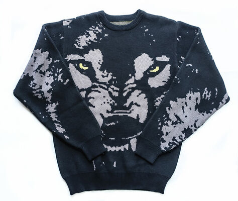 Mens Sweater Casual Fit Thick Cotton Pullover With Jacquard Wolf Pattern And Embroidery Sleeve For Daily Life