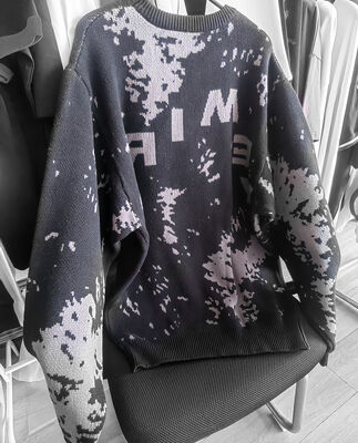 Mens Sweater Casual Fit Thick Cotton Pullover With Jacquard Wolf Pattern And Embroidery Sleeve For Daily Life