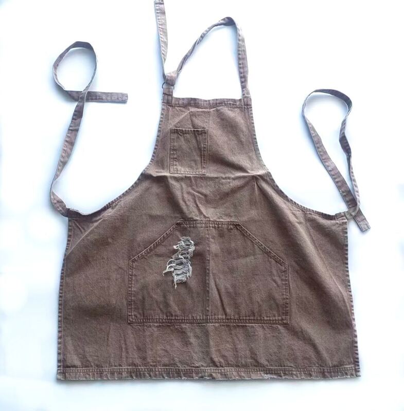 Durable 100 percent cotton heavy woven jeans fabric APRON with 280gsm weight solid color garment washed design suitable for men and women casual