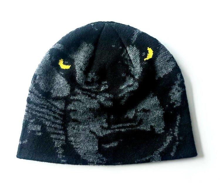 Warm thick acrylic beanie jacquard pattern black color men winter hat suitable for cold weather outdoor activities