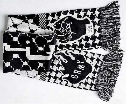 SCARF made of 100 percent acrylic material featuring tassels perfect for sports activities customizable orders available